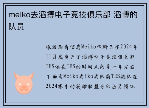 meiko去滔搏电子竞技俱乐部 滔博的队员